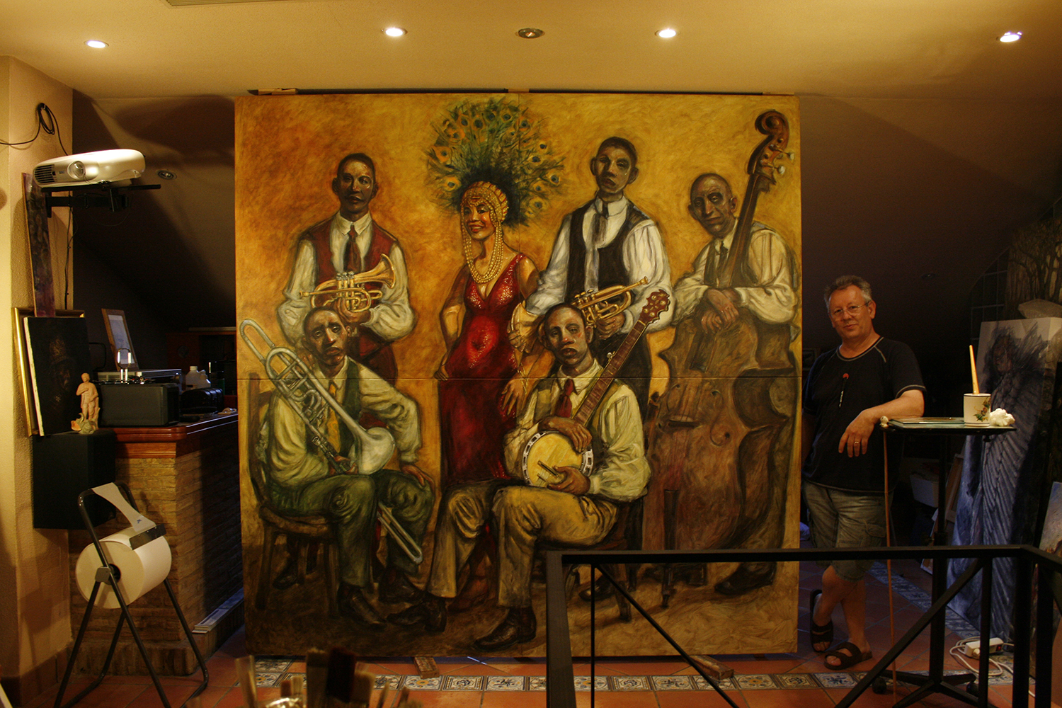 Chipola y pintura de músicos de jazz